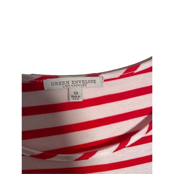 Green envelope red &white striped ruffle sleeve top/Christmas/holiday/size XS - Picture 4 of 4